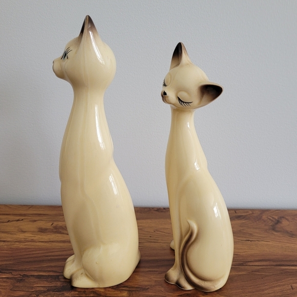 Vintage Ceramic Siamese Cat Figurines Japan Set Of 2 - Picture 7 of 12